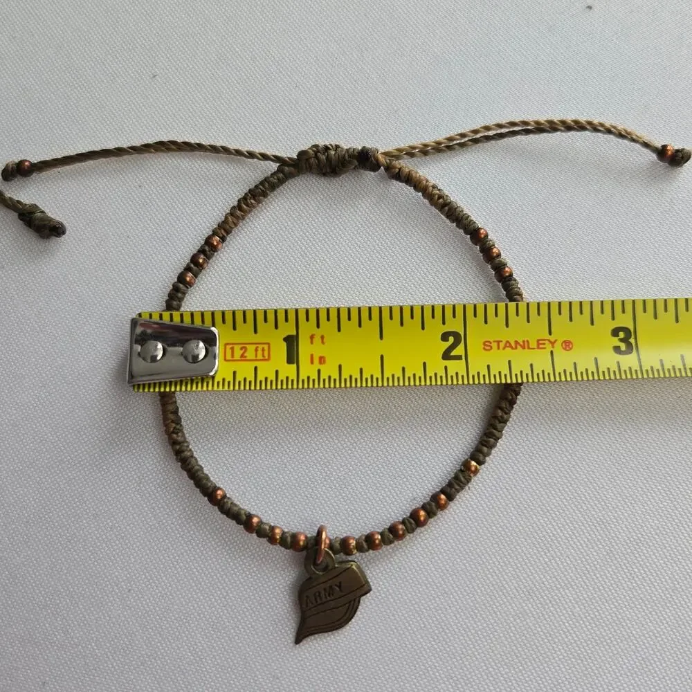 US Army Braided Woven Corded Embellished Adjustable Bracelets - Set of 2